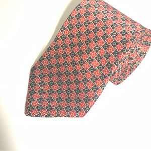 Ermenegildo Zegna Neck Tie Silk  Red Black Light Blue Geometric Print